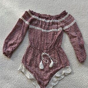 Elegant Burgundy and White Off-Shoulder Romper